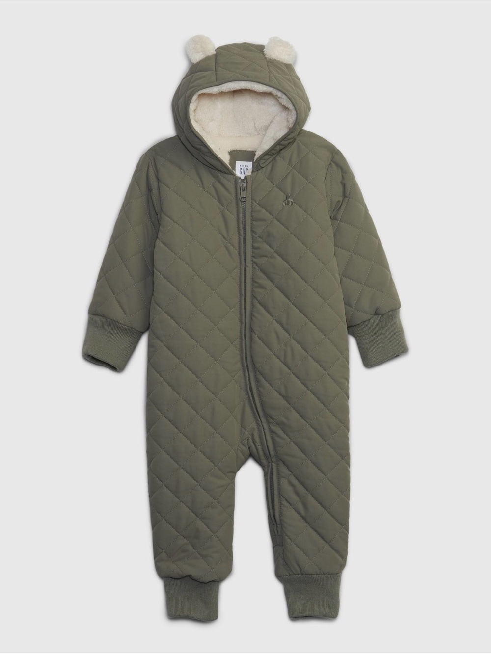 GAP Olive Quilted Hooded Footie with Sherpa Ears